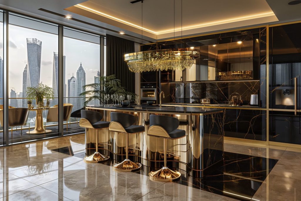Nhà bếp của Penthouse Ultra Luxury không chỉ đơn thuần là nơi nấu ăn, mà còn là không gian để tận hưởng nghệ thuật ẩm thực.